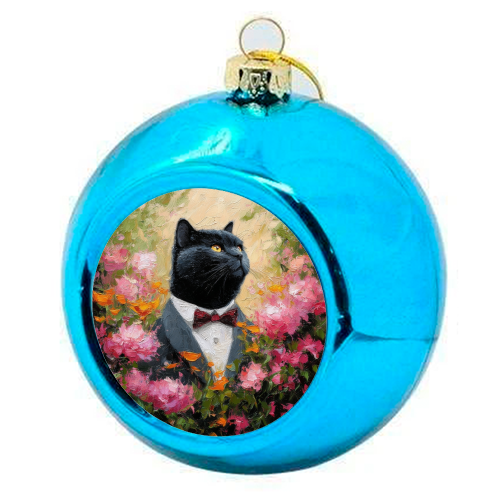 Black cat gentleman - colourful christmas bauble by DejaReve