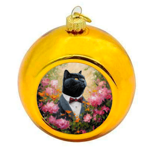 Black cat gentleman - colourful christmas bauble by DejaReve