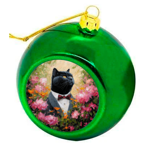 Black cat gentleman - colourful christmas bauble by DejaReve