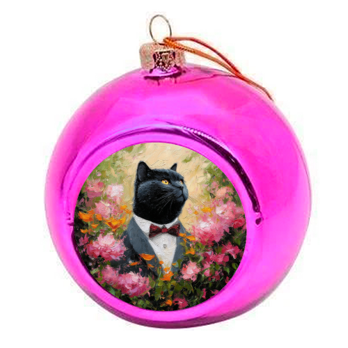 Black cat gentleman - colourful christmas bauble by DejaReve