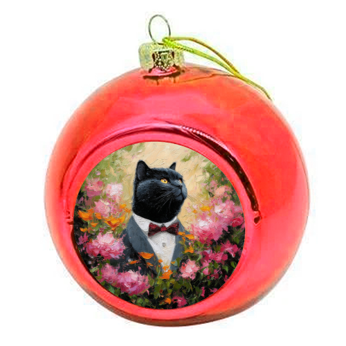 Black cat gentleman - colourful christmas bauble by DejaReve
