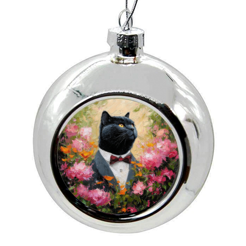 Black cat gentleman - colourful christmas bauble by DejaReve