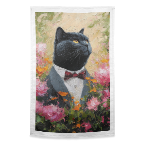 Black cat gentleman - funny tea towel by DejaReve