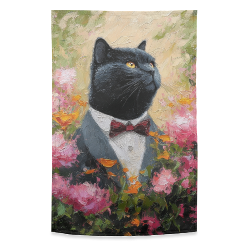 Black cat gentleman - funny tea towel by DejaReve