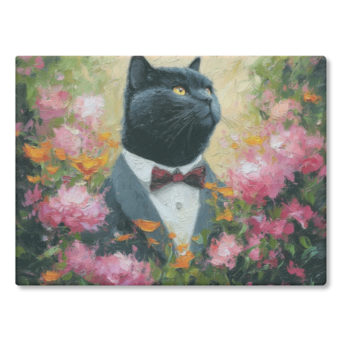 Black cat gentleman - glass chopping board by DejaReve