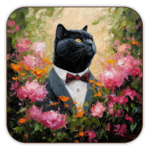 Black cat gentleman - personalised beer coaster by DejaReve