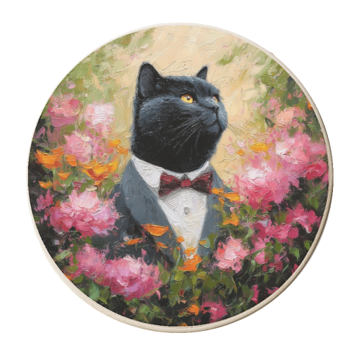 Black cat gentleman - personalised beer coaster by DejaReve