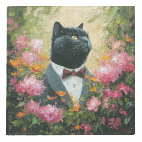Black cat gentleman - personalised beer coaster by DejaReve
