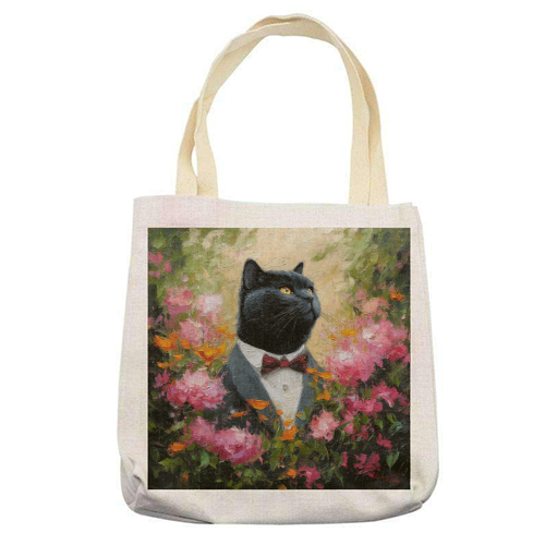 Black cat gentleman - printed canvas tote bag by DejaReve