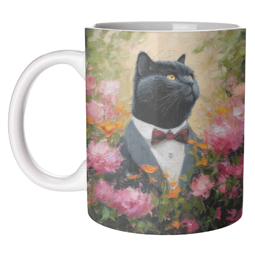 Black cat gentleman - unique mug by DejaReve