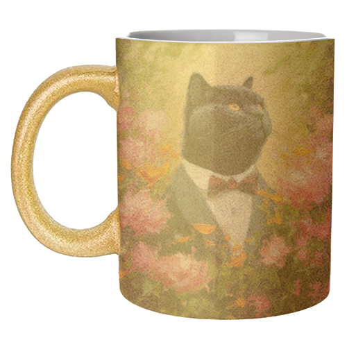 Black cat gentleman - unique mug by DejaReve