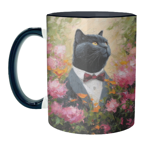 Black cat gentleman - unique mug by DejaReve