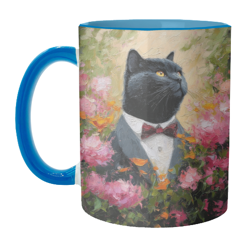 Black cat gentleman - unique mug by DejaReve