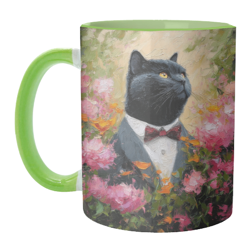 Black cat gentleman - unique mug by DejaReve