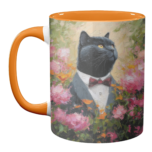 Black cat gentleman - unique mug by DejaReve