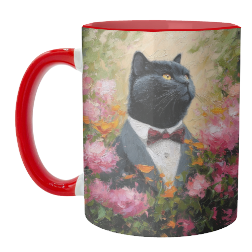 Black cat gentleman - unique mug by DejaReve