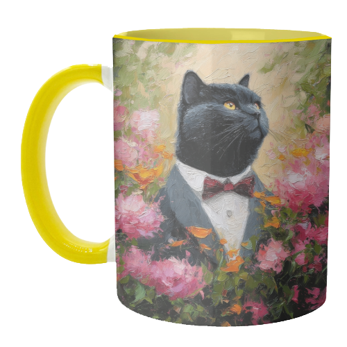 Black cat gentleman - unique mug by DejaReve