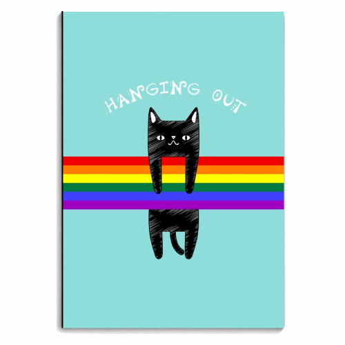 Black Cat Hanging Out / Cute Black Cat Hanging On A Rainbow - personalised A4, A5, A6 notebook by InspiredImages