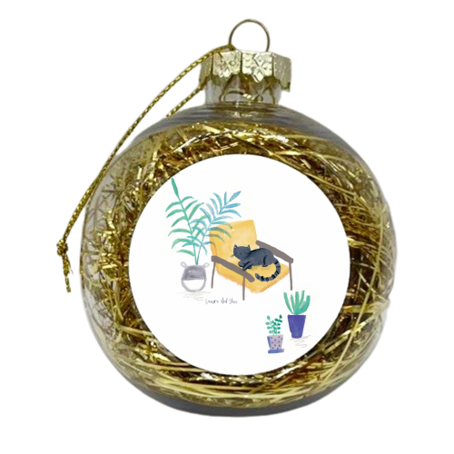 black cat in yellow chair scandi interior - xmas bauble by lauradidthis