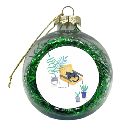 black cat in yellow chair scandi interior - xmas bauble by lauradidthis