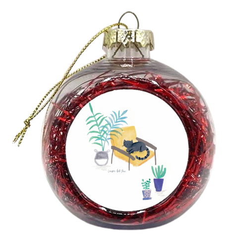 black cat in yellow chair scandi interior - xmas bauble by lauradidthis