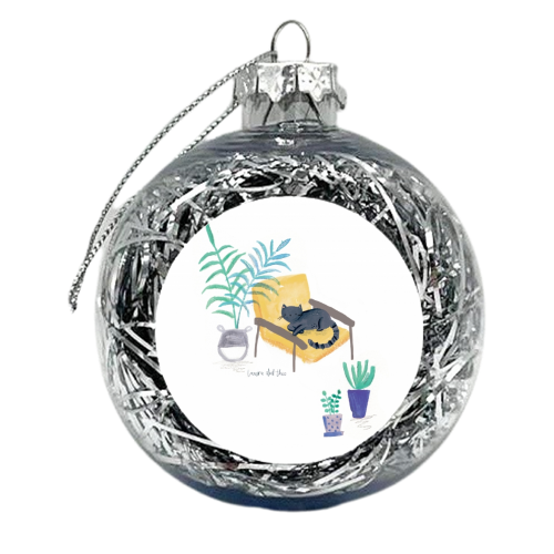 black cat in yellow chair scandi interior - xmas bauble by lauradidthis