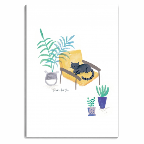 black cat in yellow chair scandi interior - personalised A4, A5, A6 notebook by lauradidthis