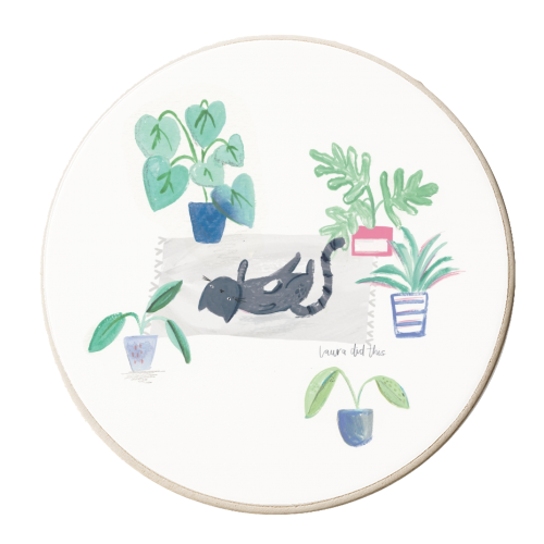 black cat lying on grey scandi rug - personalised beer coaster by lauradidthis