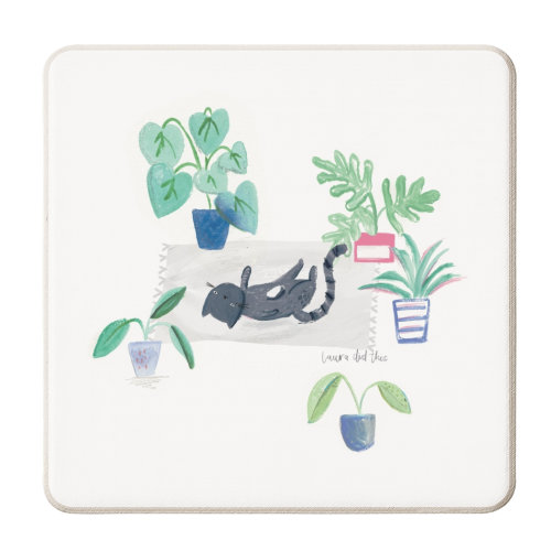 black cat lying on grey scandi rug - personalised beer coaster by lauradidthis