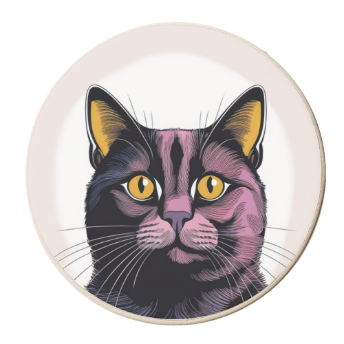 Black Cat Portrait Illustration - personalised beer coaster by Adam Regester