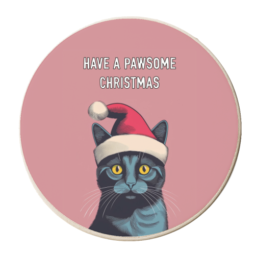 Black Cat Santa Pawsome Christmas - personalised beer coaster by Adam Regester