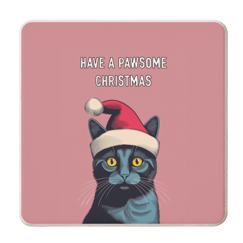 Black Cat Santa Pawsome Christmas - personalised beer coaster by Adam Regester
