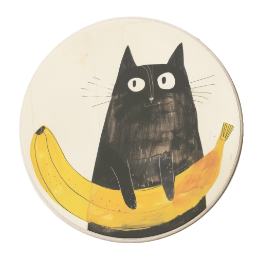 Black cat with big banana - personalised beer coaster by DejaReve