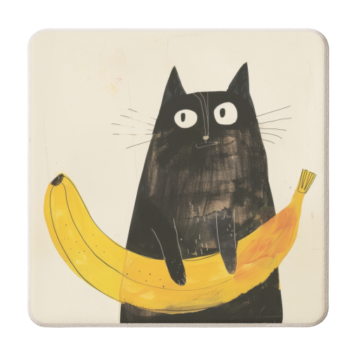 Black cat with big banana - personalised beer coaster by DejaReve
