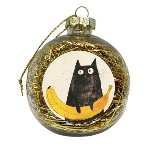 Black cat with big banana - xmas bauble by DejaReve