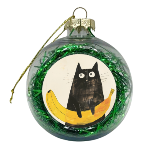 Black cat with big banana - xmas bauble by DejaReve
