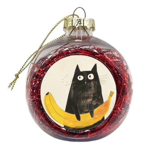 Black cat with big banana - xmas bauble by DejaReve