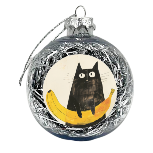 Black cat with big banana - xmas bauble by DejaReve