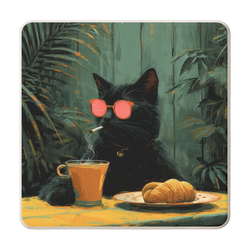 Black cat with drinking coffee - personalised beer coaster by DejaReve