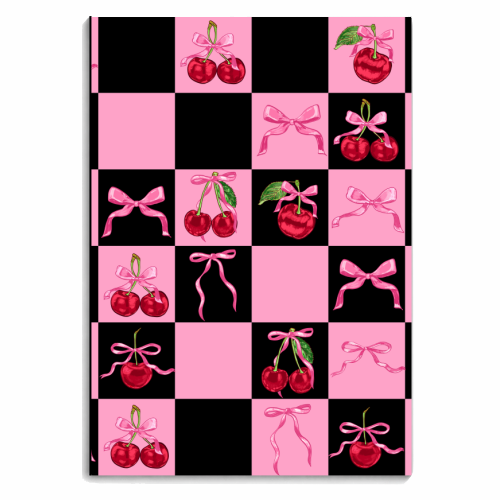 Black Checkered Cherries and Bows - personalised A4, A5, A6 notebook by EZbie