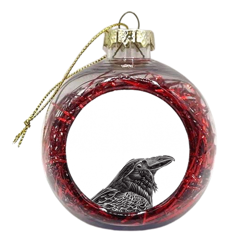 Black Crow Portrait Linocut Print - xmas bauble by Adam Regester