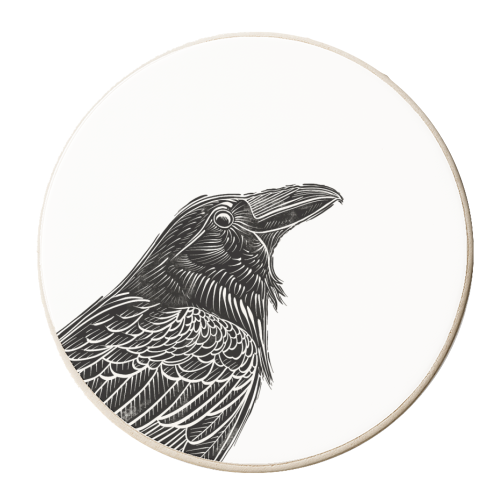 Black Crow Portrait Linocut Print - personalised beer coaster by Adam Regester