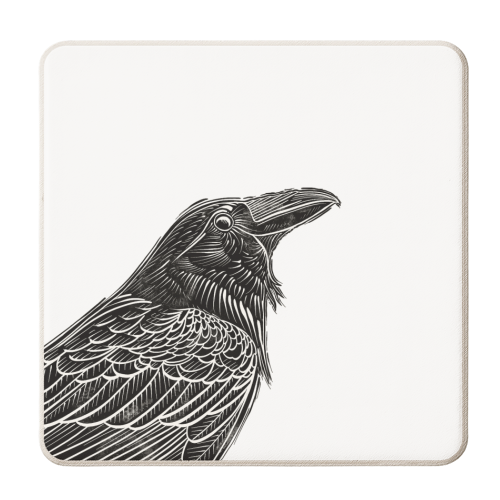 Black Crow Portrait Linocut Print - personalised beer coaster by Adam Regester