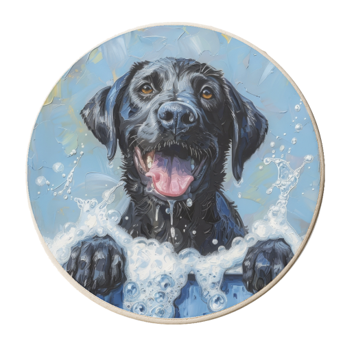 Black dog chilling - personalised beer coaster by DejaReve