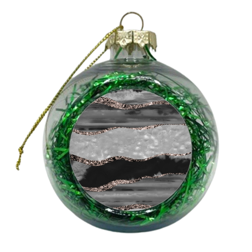 Black Gray White Agate Rose Gold Glitter Stripe Glam #1 (Faux Glitter) #gem #decor #art - xmas bauble by Anita Bella Jantz