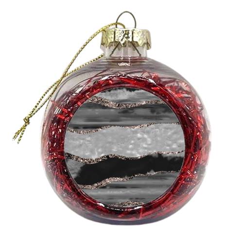 Black Gray White Agate Rose Gold Glitter Stripe Glam #1 (Faux Glitter) #gem #decor #art - xmas bauble by Anita Bella Jantz