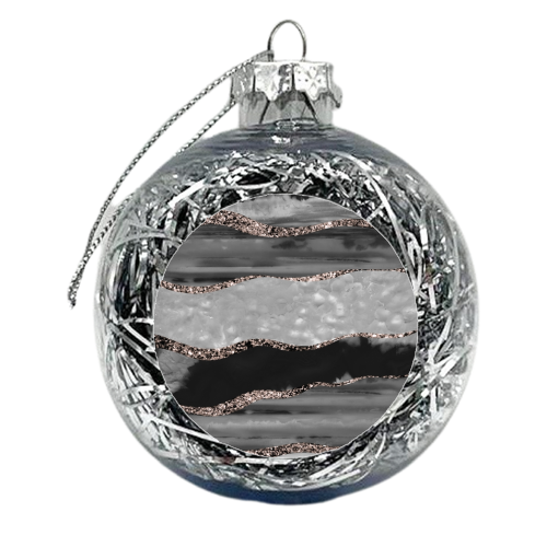 Black Gray White Agate Rose Gold Glitter Stripe Glam #1 (Faux Glitter) #gem #decor #art - xmas bauble by Anita Bella Jantz