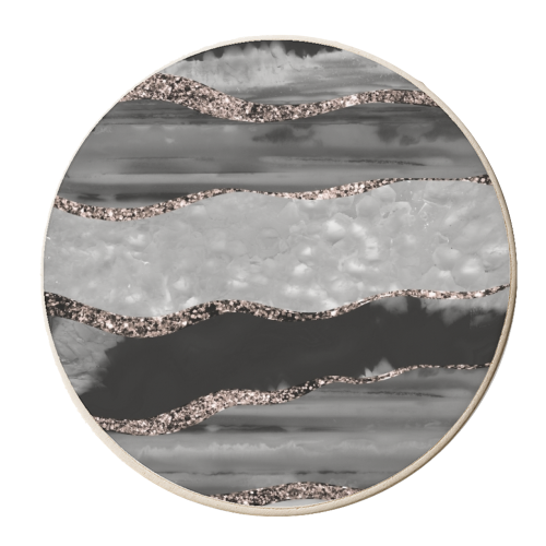 Black Gray White Agate Rose Gold Glitter Stripe Glam #1 (Faux Glitter) #gem #decor #art - personalised beer coaster by Anita Bella Jantz