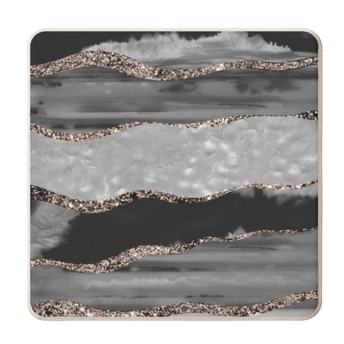 Black Gray White Agate Rose Gold Glitter Stripe Glam #1 (Faux Glitter) #gem #decor #art - personalised beer coaster by Anita Bella Jantz