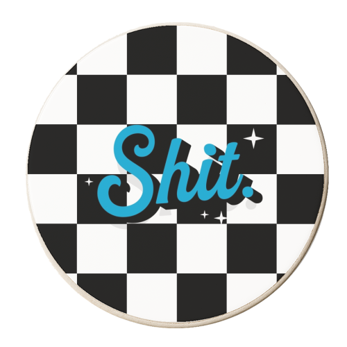 Black shit checkerboard - personalised beer coaster by The Girl Next Draw